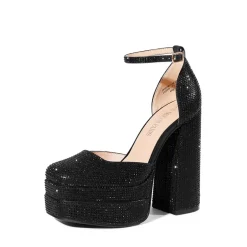 Rhinestone Square Toe Platform Pumps
