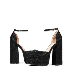 Rhinestone Square Toe Platform Pumps