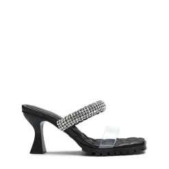 Rhinestone Strap Quilted Heel Sandals