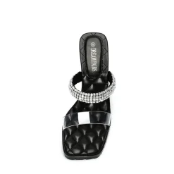 Rhinestone Strap Quilted Heel Sandals