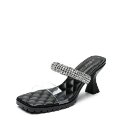 Rhinestone Strap Quilted Heel Sandals