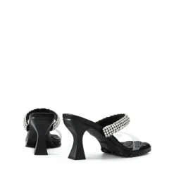 Rhinestone Strap Quilted Heel Sandals
