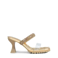 Rhinestone Strap Quilted Heel Sandals