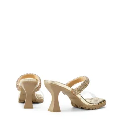 Rhinestone Strap Quilted Heel Sandals