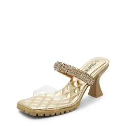 Rhinestone Strap Quilted Heel Sandals
