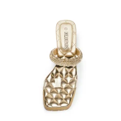 Rhinestone Strap Quilted Heel Sandals