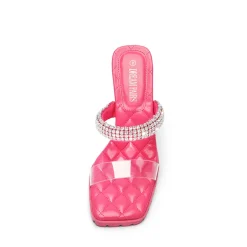 Rhinestone Strap Quilted Heel Sandals