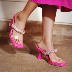 Rhinestone Strap Quilted Heel Sandals