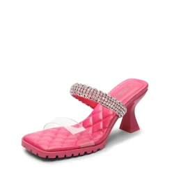 Rhinestone Strap Quilted Heel Sandals