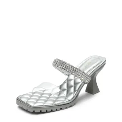 Rhinestone Strap Quilted Heel Sandals