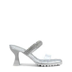 Rhinestone Strap Quilted Heel Sandals