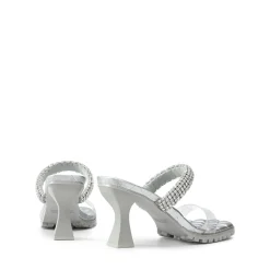 Rhinestone Strap Quilted Heel Sandals