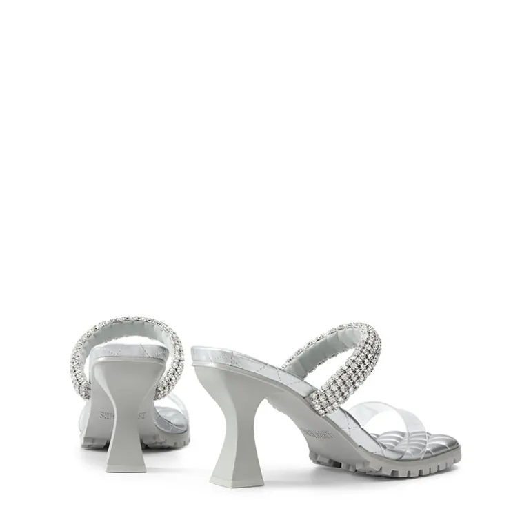 Rhinestone Strap Quilted Heel Sandals
