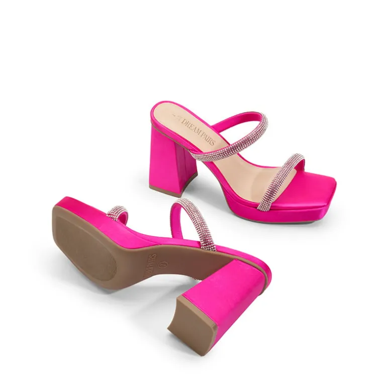 Rhinestone Straps Chunky Sandals