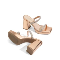 Rhinestone Straps Chunky Sandals