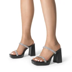 Rhinestone Straps Chunky Sandals