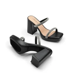 Rhinestone Straps Chunky Sandals