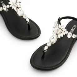 Rhinestone T-Strap Flat Sandals