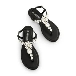 Rhinestone T-Strap Flat Sandals