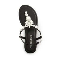 Rhinestone T-Strap Flat Sandals