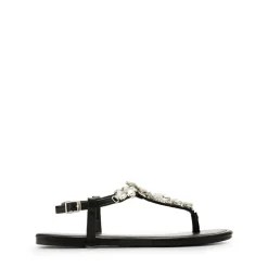 Rhinestone T-Strap Flat Sandals