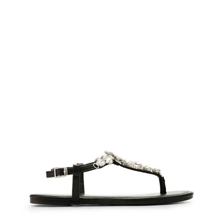 Rhinestone T-Strap Flat Sandals