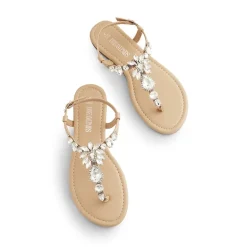 Rhinestone T-Strap Flat Sandals