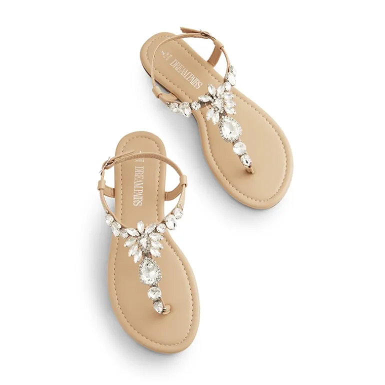 Rhinestone T-Strap Flat Sandals