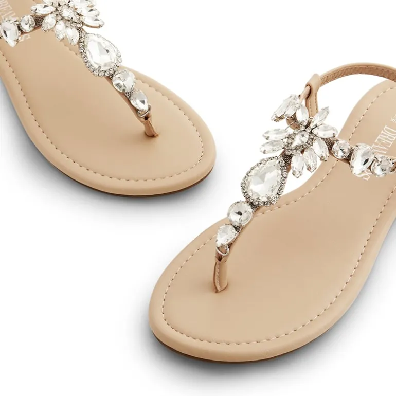 Rhinestone T-Strap Flat Sandals