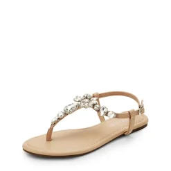 Rhinestone T-Strap Flat Sandals