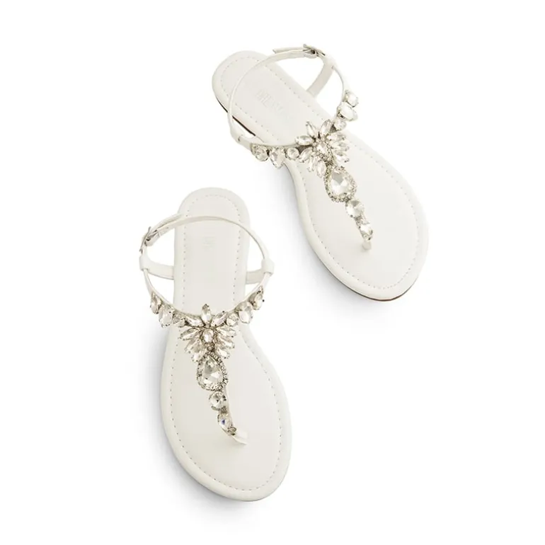Rhinestone T-Strap Flat Sandals