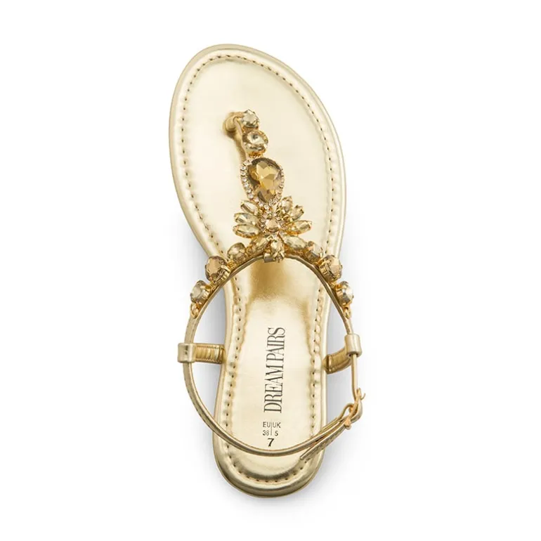 Rhinestone T-Strap Flat Sandals