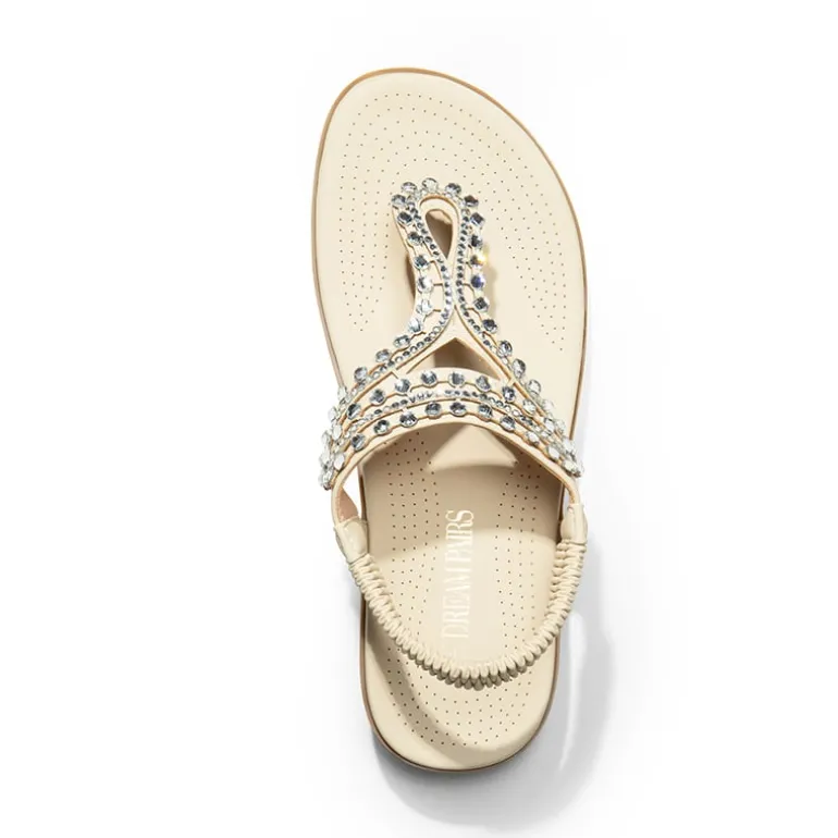 Rhinestone T-Strap Flat Thong Sandals