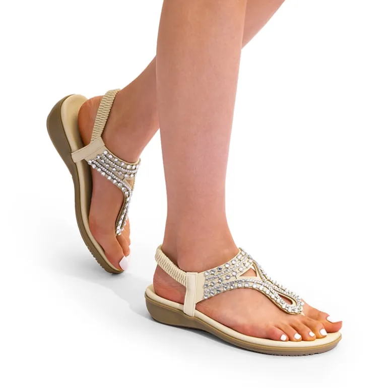 Rhinestone T-Strap Flat Thong Sandals