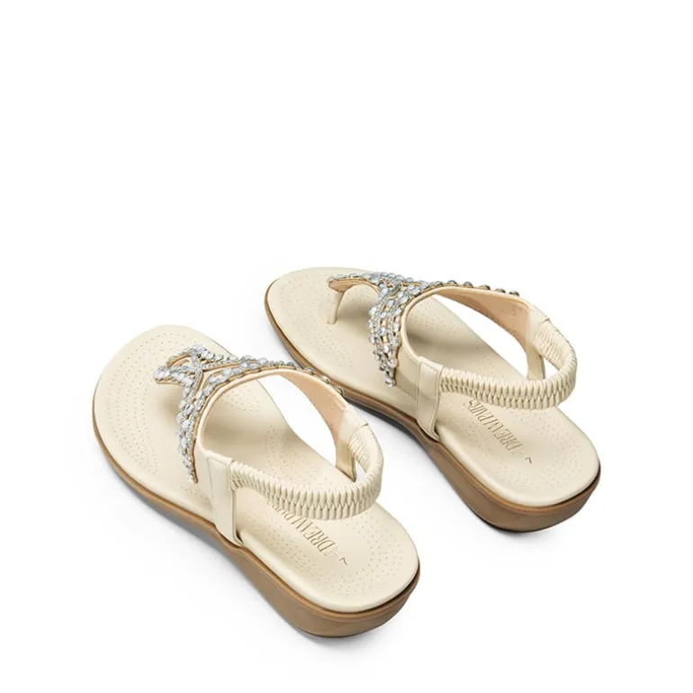 Rhinestone T-Strap Flat Thong Sandals