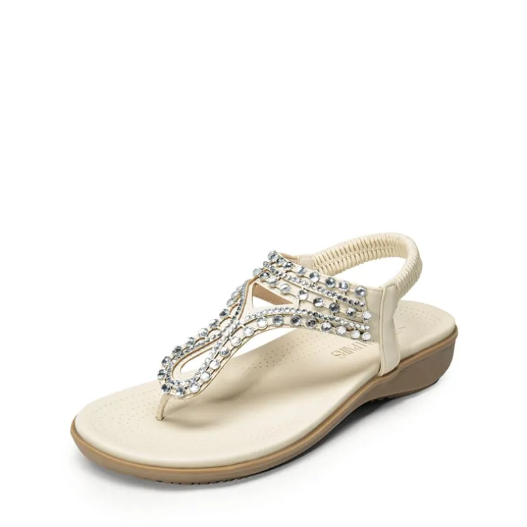 Rhinestone T-Strap Flat Thong Sandals