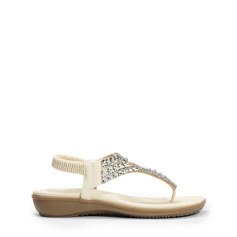 Rhinestone T-Strap Flat Thong Sandals