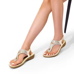 Rhinestone T-Strap Flat Thong Sandals