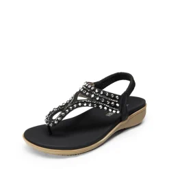 Rhinestone T-Strap Flat Thong Sandals