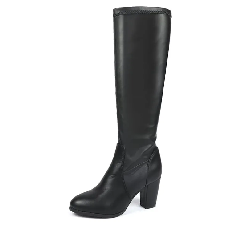 Round-Toe Chunky Heel Knee High Boots