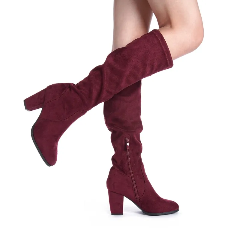 Round-Toe Chunky Heel Knee High Boots