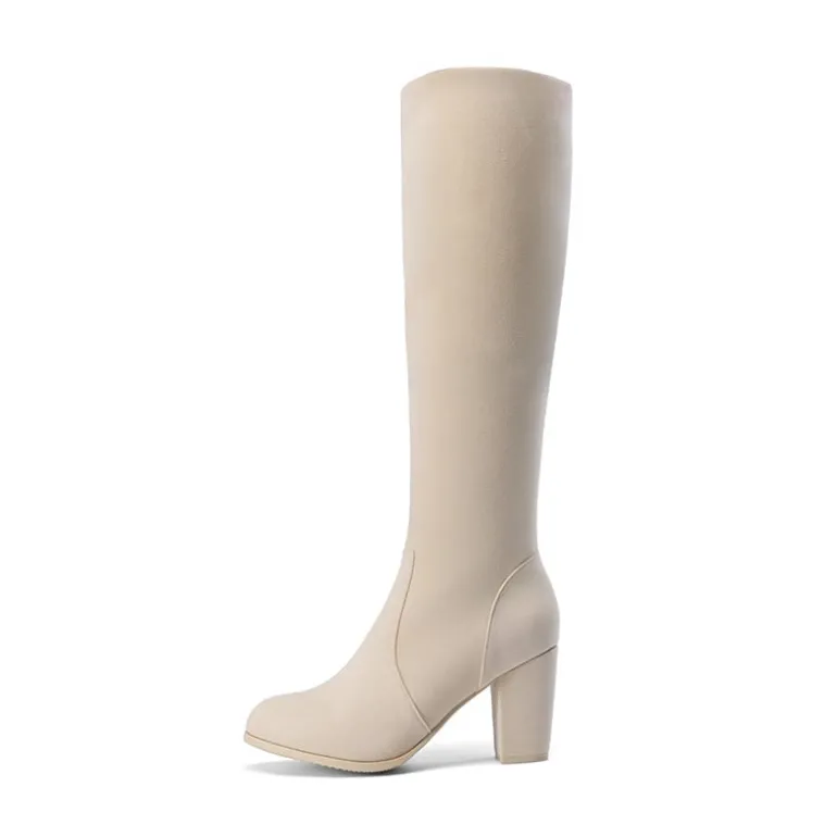 Round-Toe Chunky Heel Knee High Boots