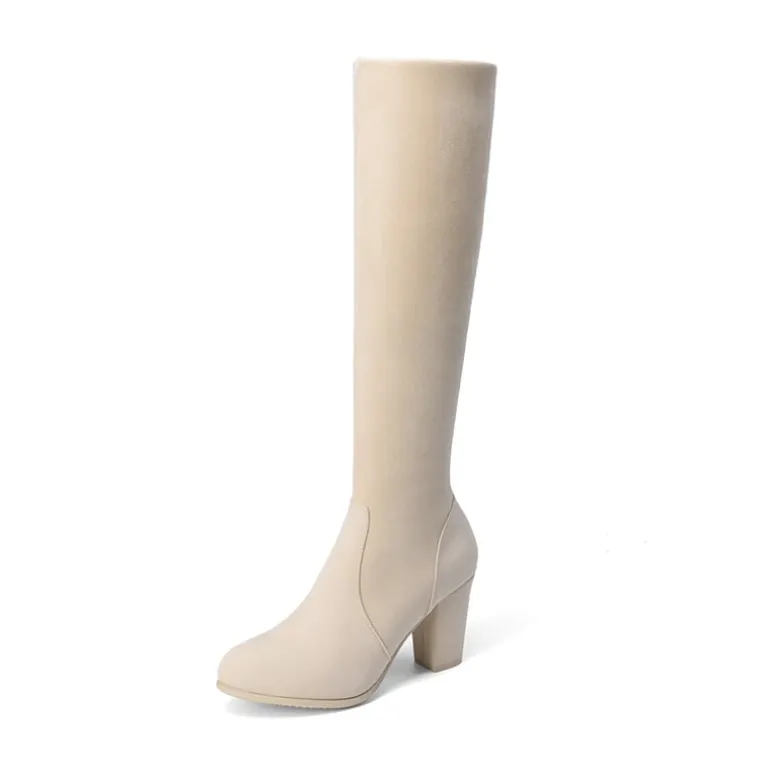 Round-Toe Chunky Heel Knee High Boots