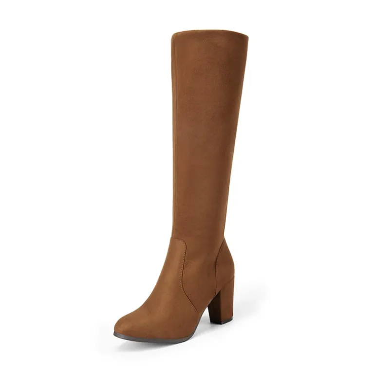 Round-Toe Chunky Heel Knee High Boots