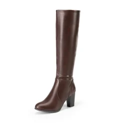 Round-Toe Chunky Heel Knee High Boots