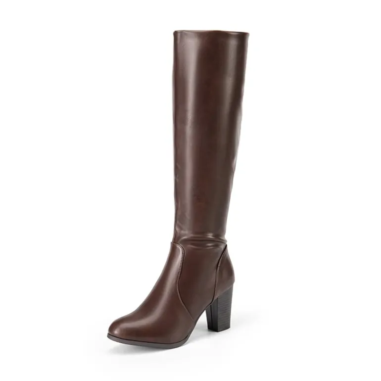 Round-Toe Chunky Heel Knee High Boots