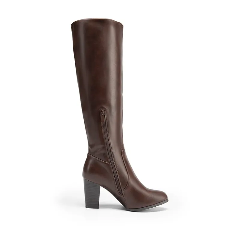 Round-Toe Chunky Heel Knee High Boots