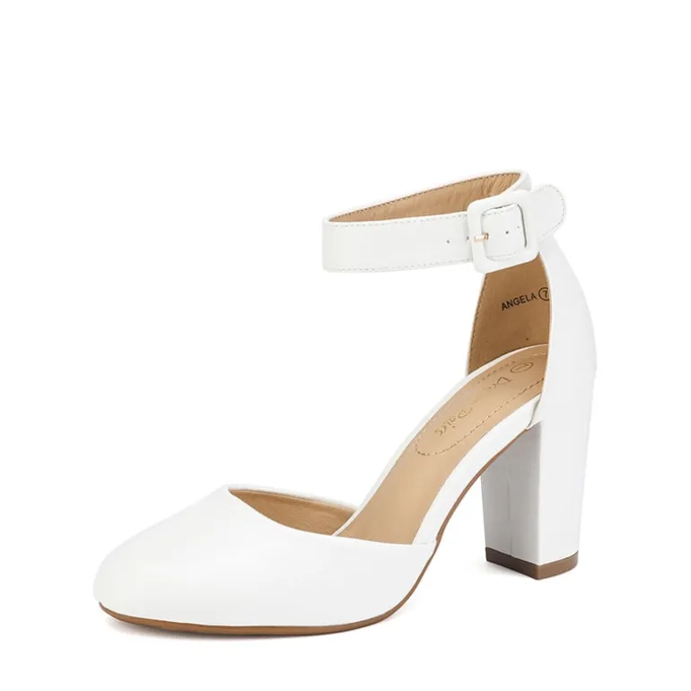 Round Toe Chunky Heel Pumps
