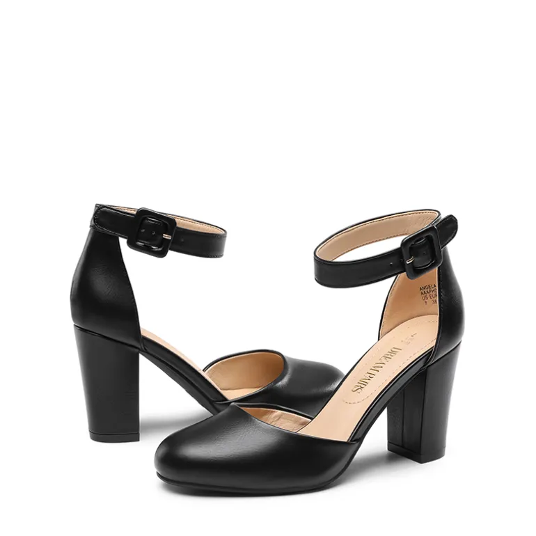 Round Toe Chunky Heel Pumps