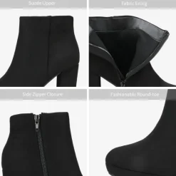 Round-Toe High Heel Chunky Ankle Boots